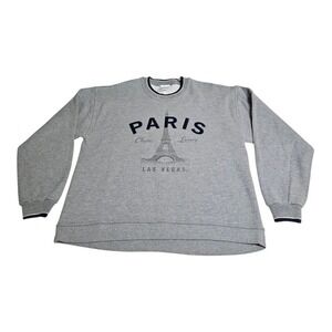 Vintage Paris Las‎ Vegas Sweatshirt Sz Large Gray Puff Spell out Eiffel Tower